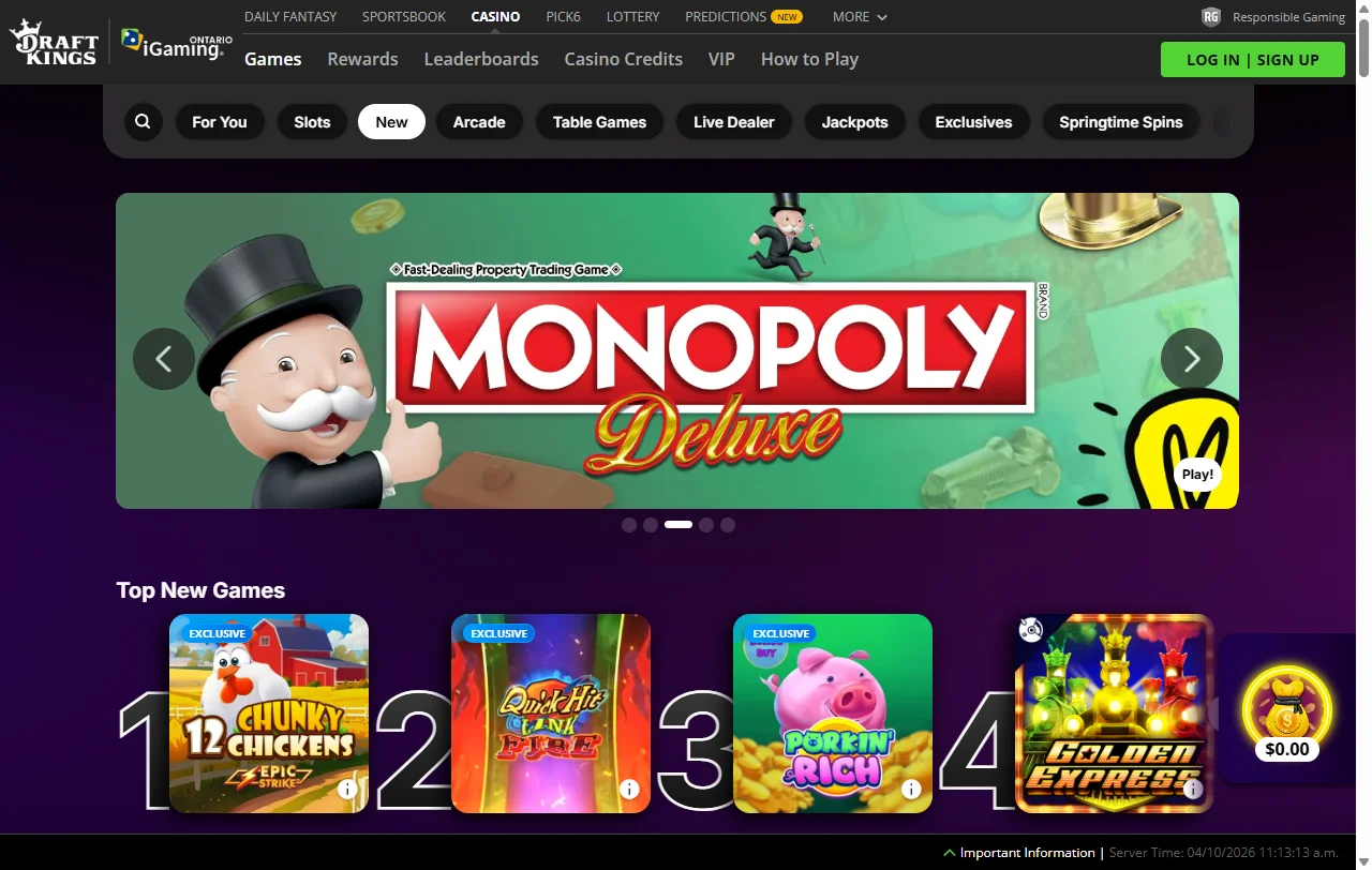 DraftKings Casino game selection, live tables and slot variety