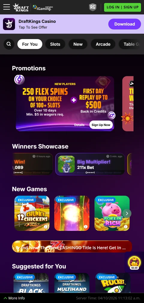 DraftKings Casino mobile play on smartphone for Canadian users