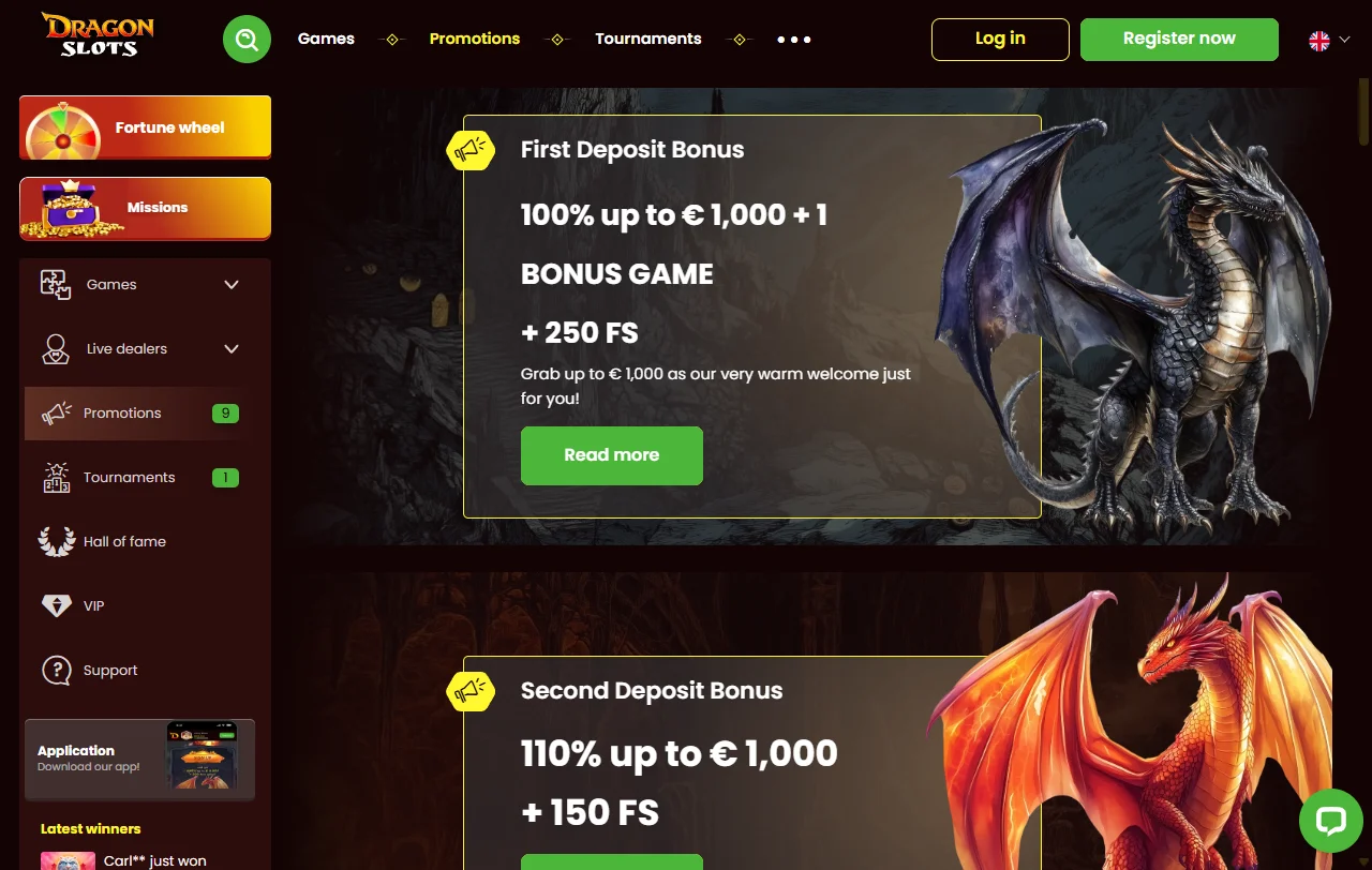 DragonSlots Casino analysis of slots, live tables, and specialty games