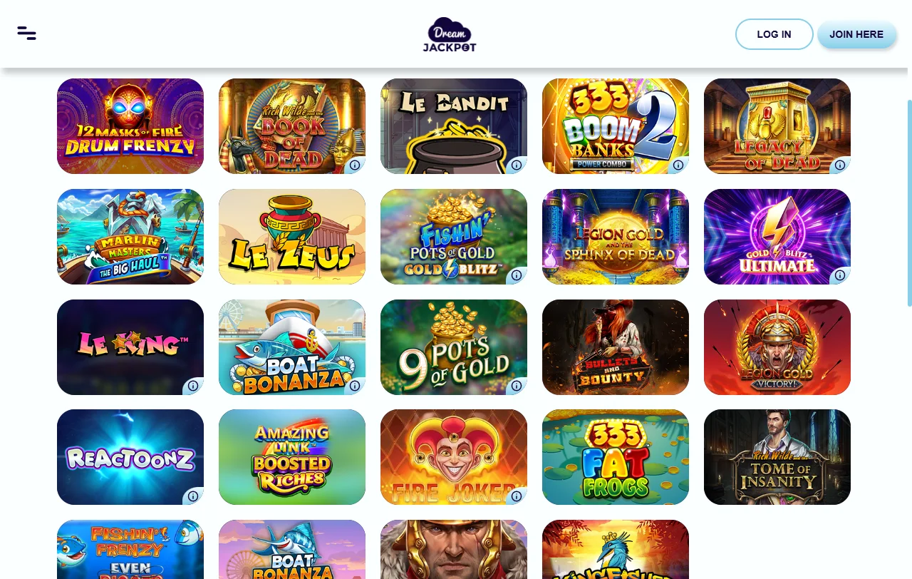 Dream Jackpot Casino slots, tables and live play analysis