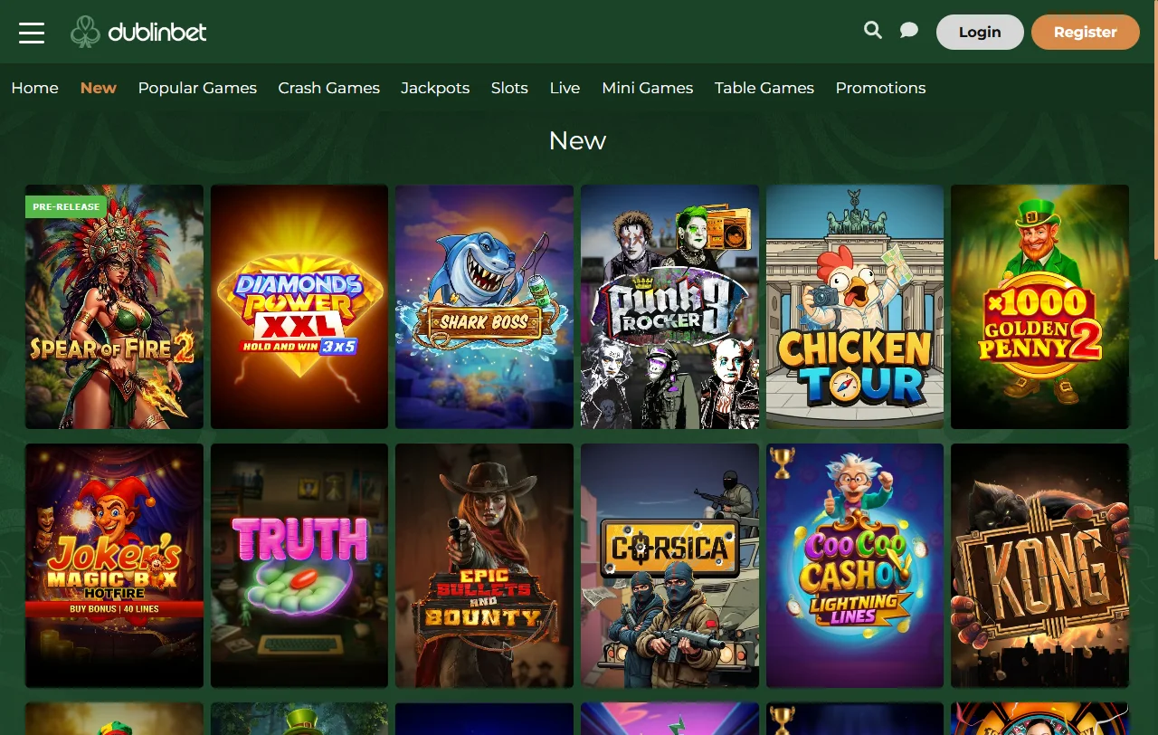 DublinBet Casino game selection with slots, tables, and live dealer options