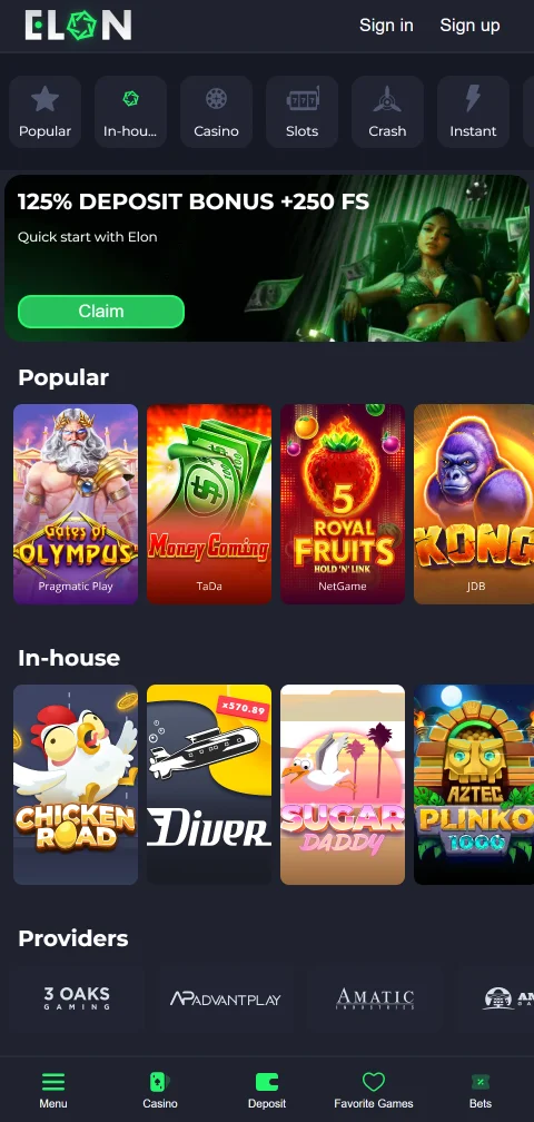 Elon Casino mobile access and browser play for Canada