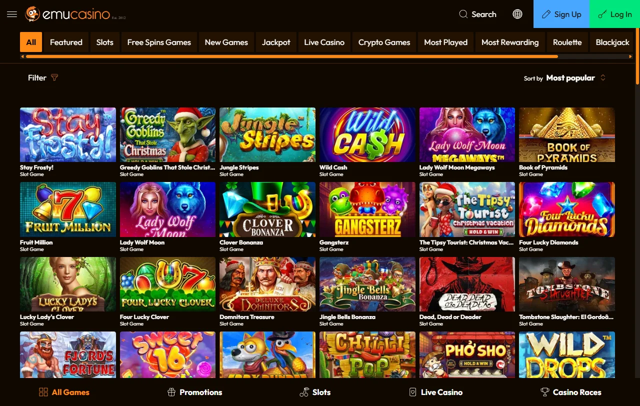 Emu Casino games and slot library overview