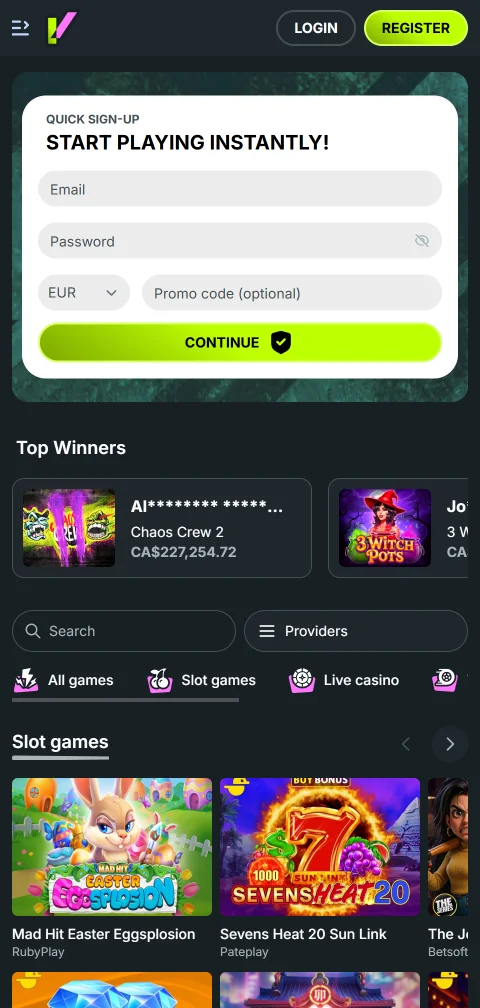 Evobet Casino mobile access for iPhone and Android users