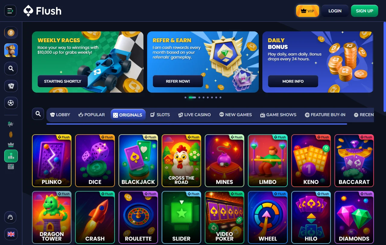 Flush Casino analysis of slots, live dealer tables, and providers