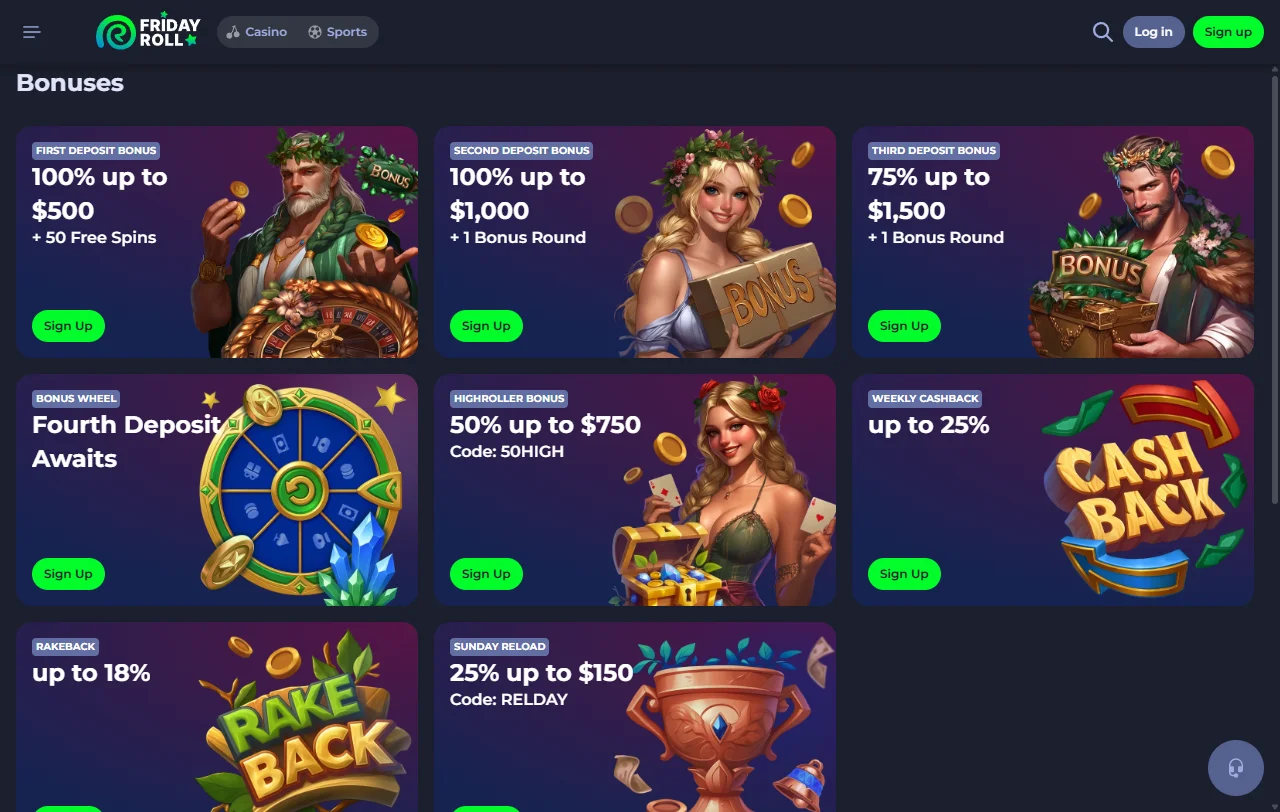 FridayRoll Casino games library and live dealer selection for readers