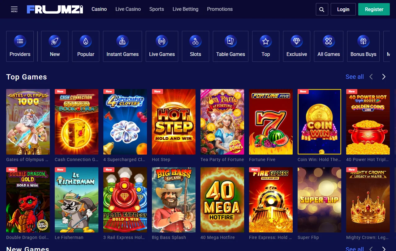 Frumzi Casino slots, live dealer games and table variety