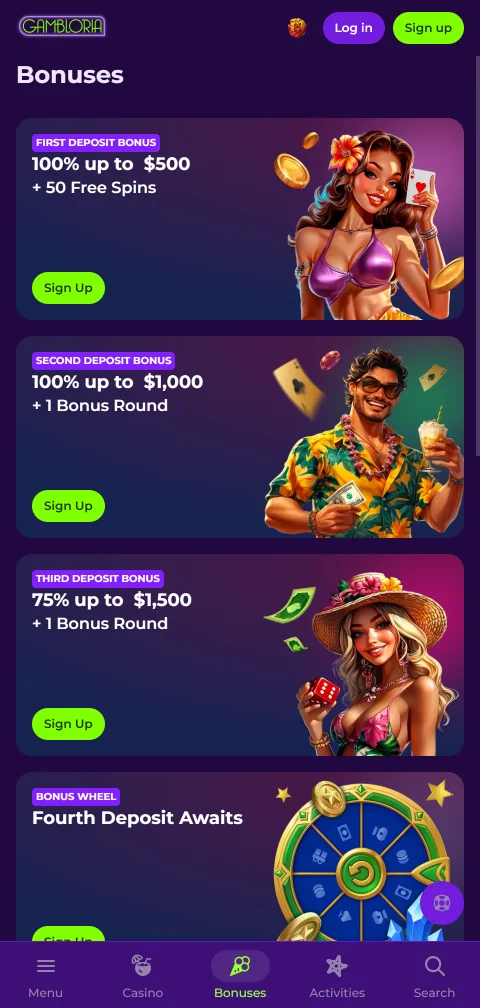 Gambloria Casino payment methods including Interac deposits and withdrawals