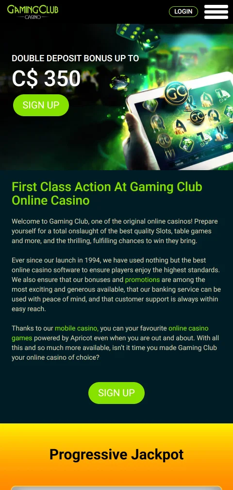 Gaming Club Casino mobile browser access for iPhone and Android users