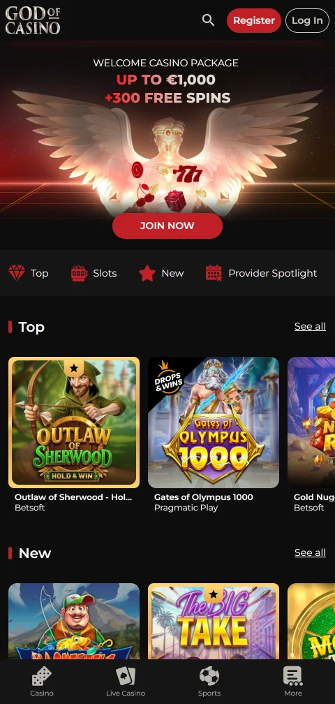 God of Casino mobile access on iOS and Android browsers