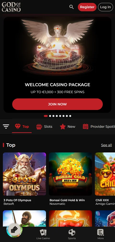 God of Casino banking overview with deposits and withdrawals
