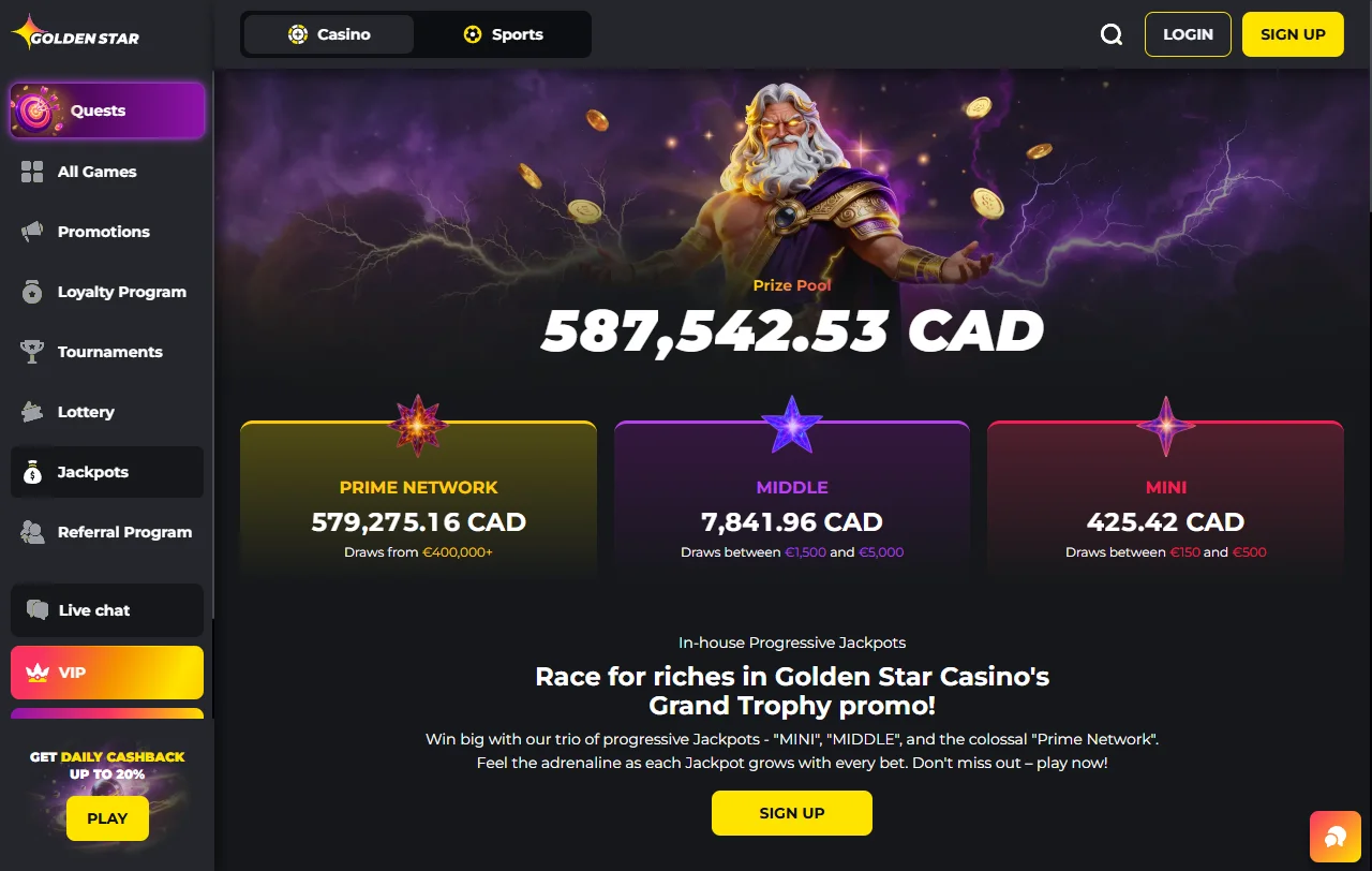 Golden Star Casino games library with slots and live entertainment