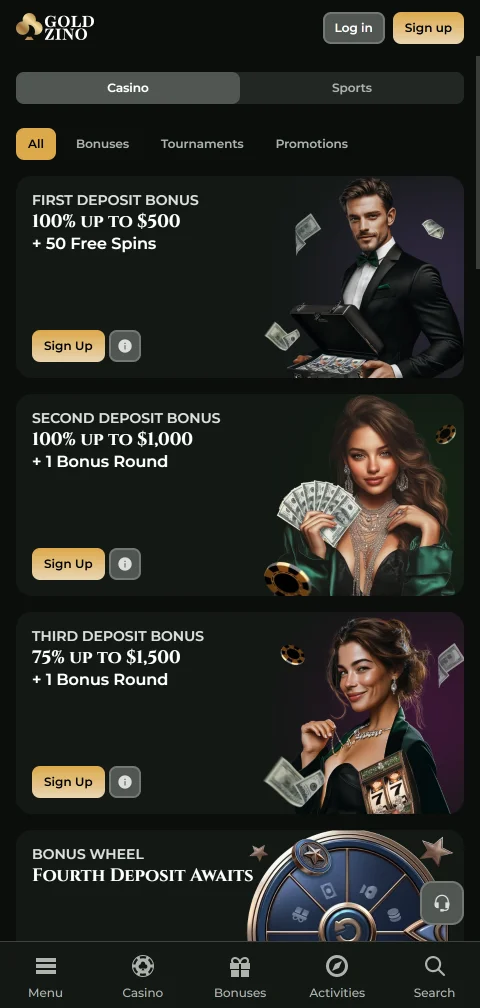Goldzino Casino payment guide with deposits, withdrawals, and method options