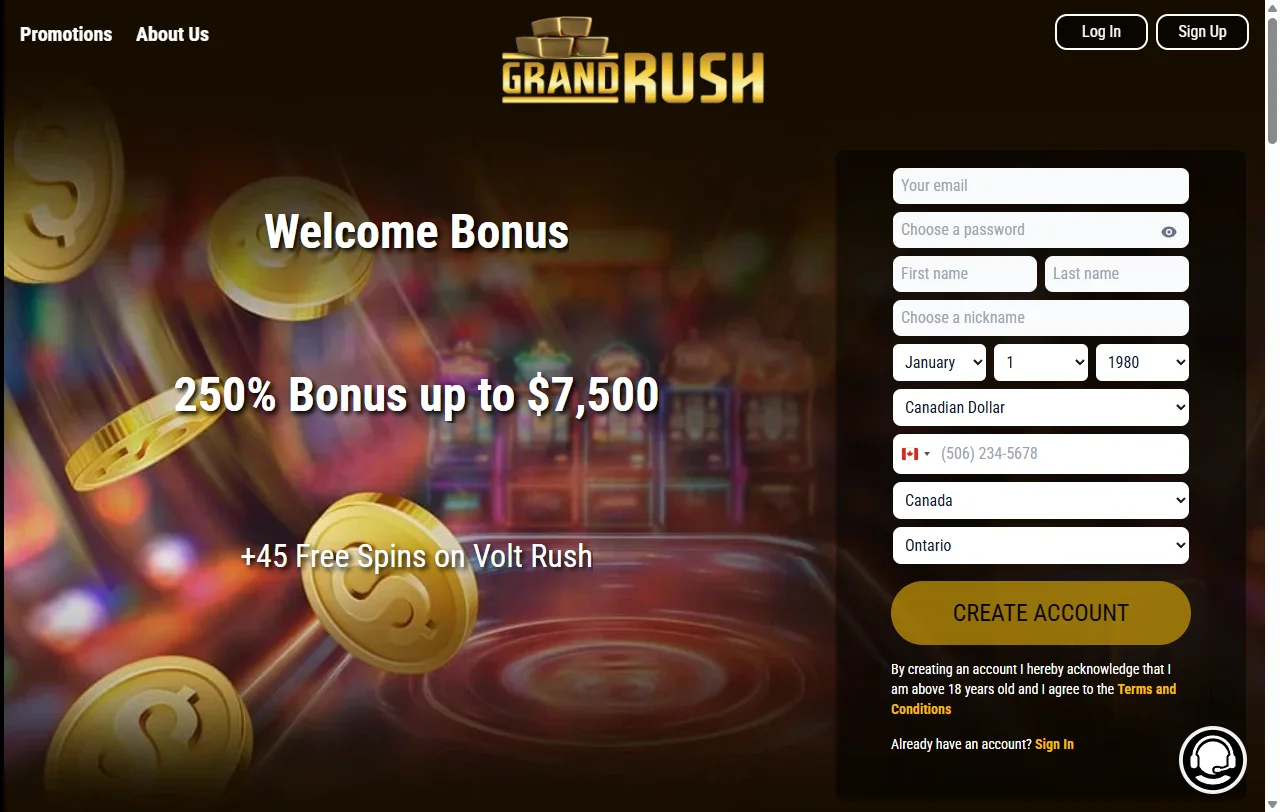Grand Rush Casino overview for Canada players and editorial review context