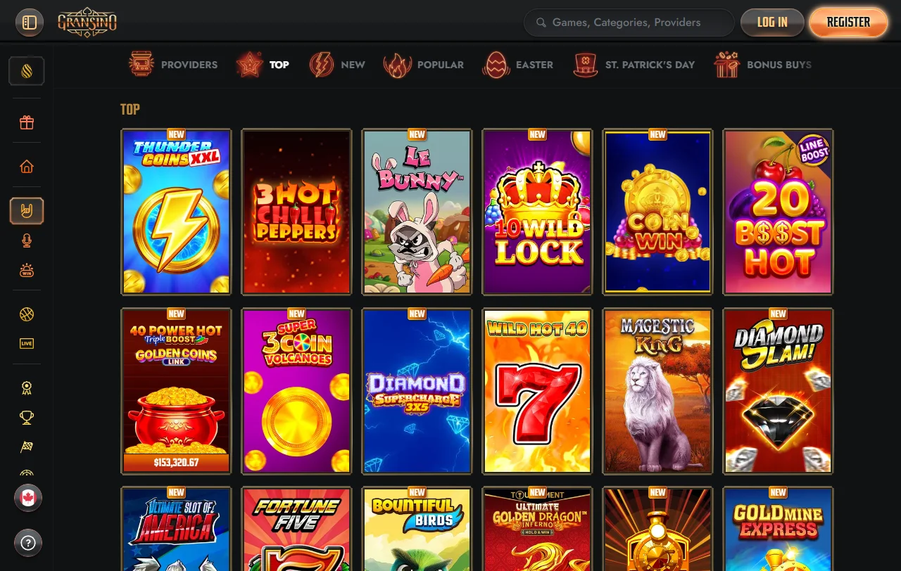Gransino Casino game library and software providers overview
