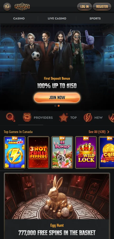 Gransino Casino mobile access for Canadian players on browsers