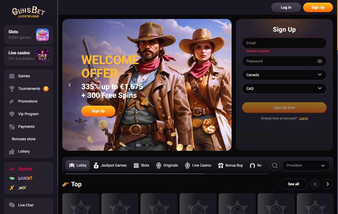 Detailed Gunsbet Casino review for Canada players
