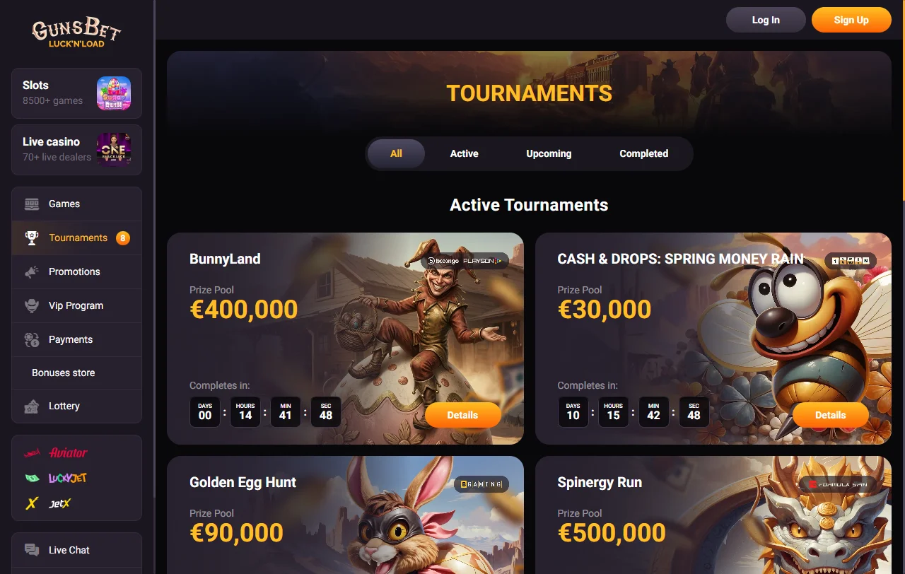 Gunsbet Casino games, slots and live tables