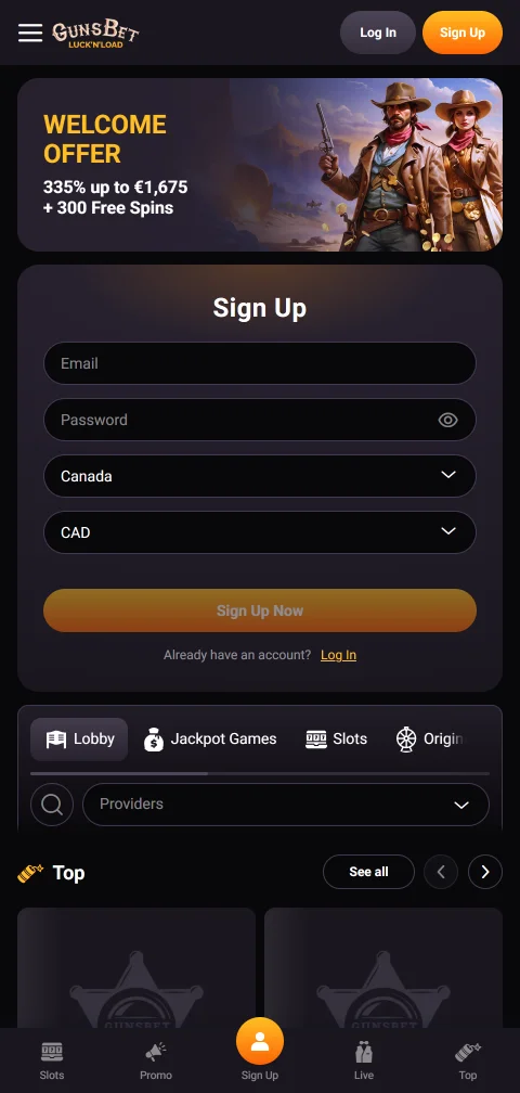 Gunsbet Casino mobile play on smartphones