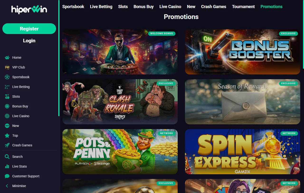 HiperWin Casino game selection with live dealer and slot variety