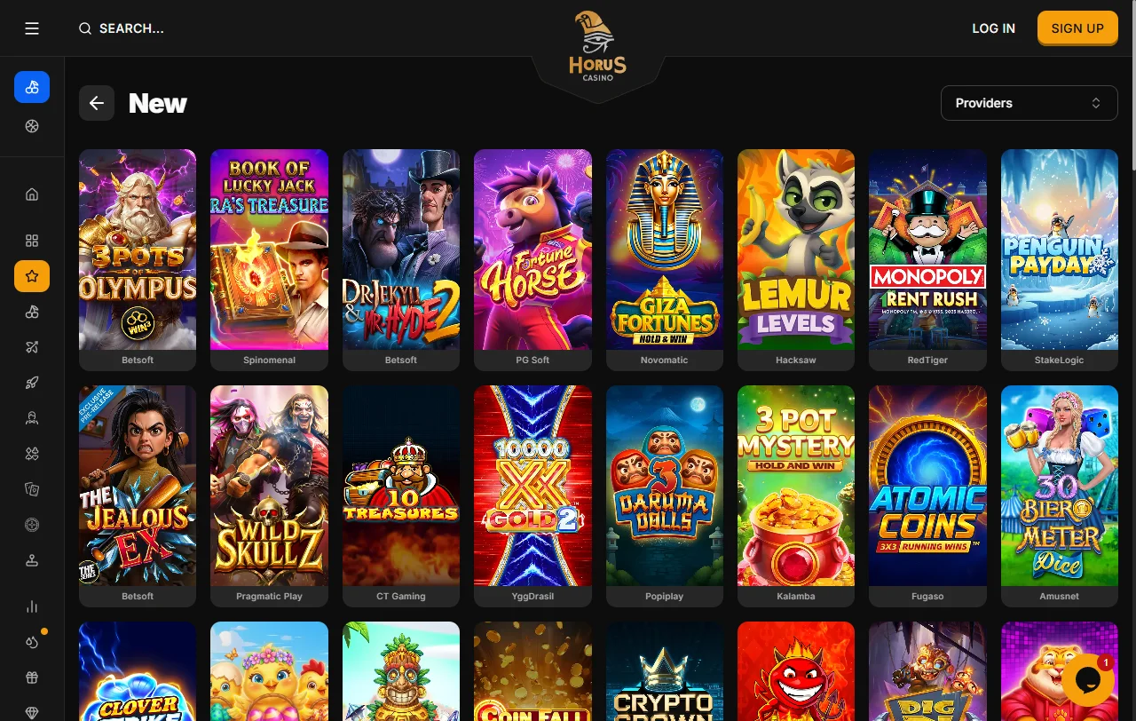 Horus Casino slots and live dealer selection for Canadian players