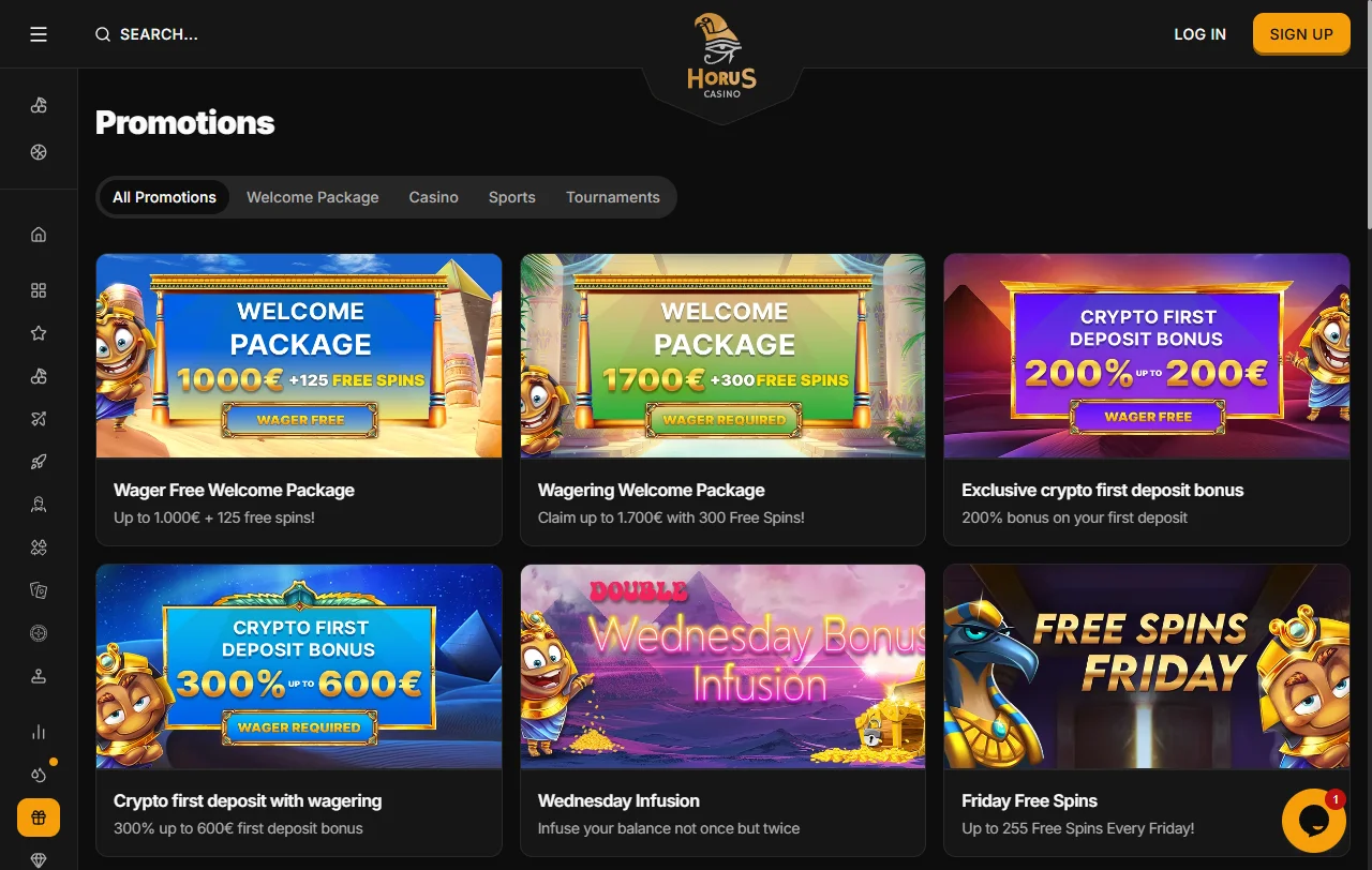 Horus Casino bonus terms and welcome offer summary for Canada