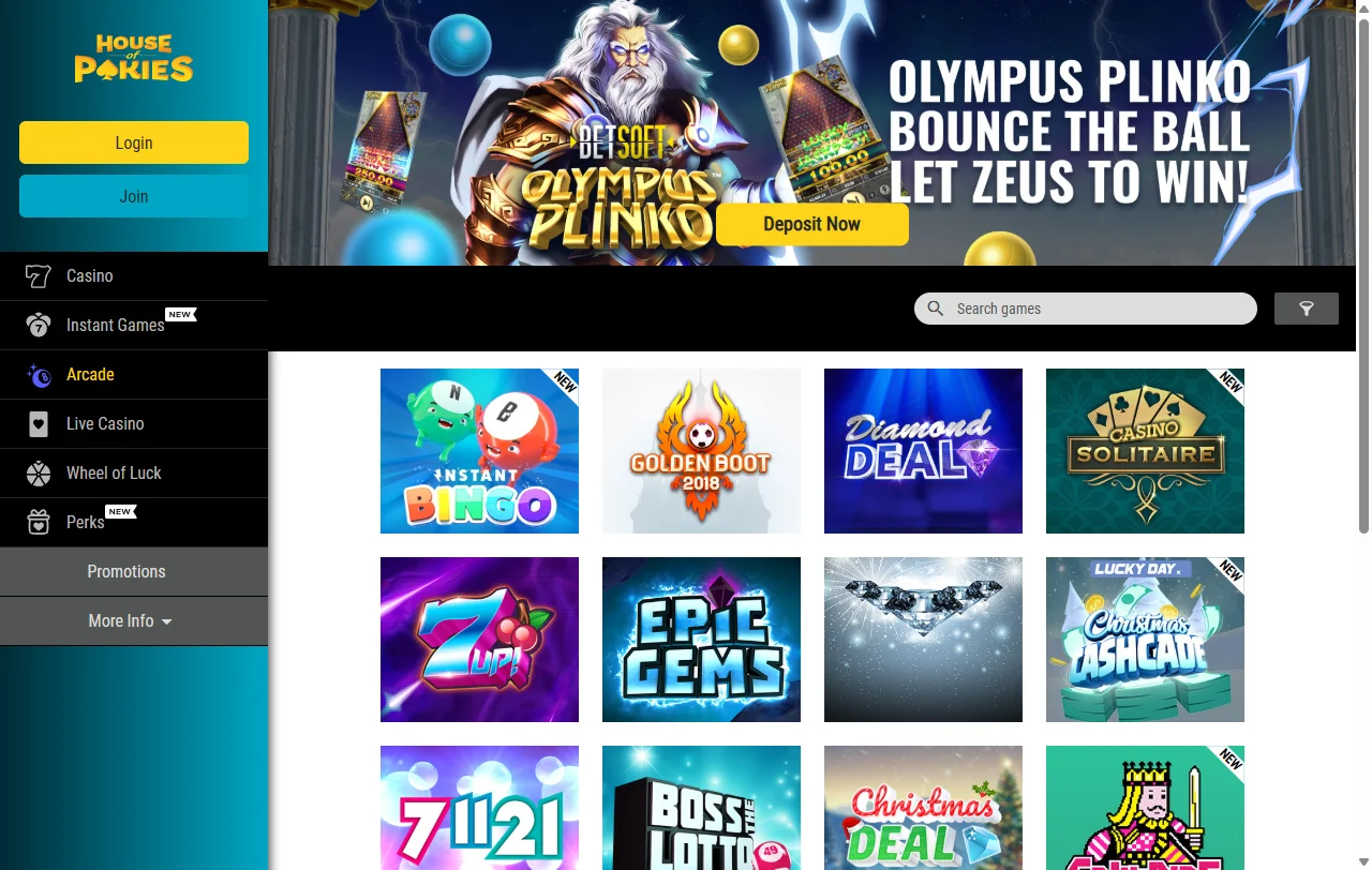 House of Pokies Casino game library and entertainment options