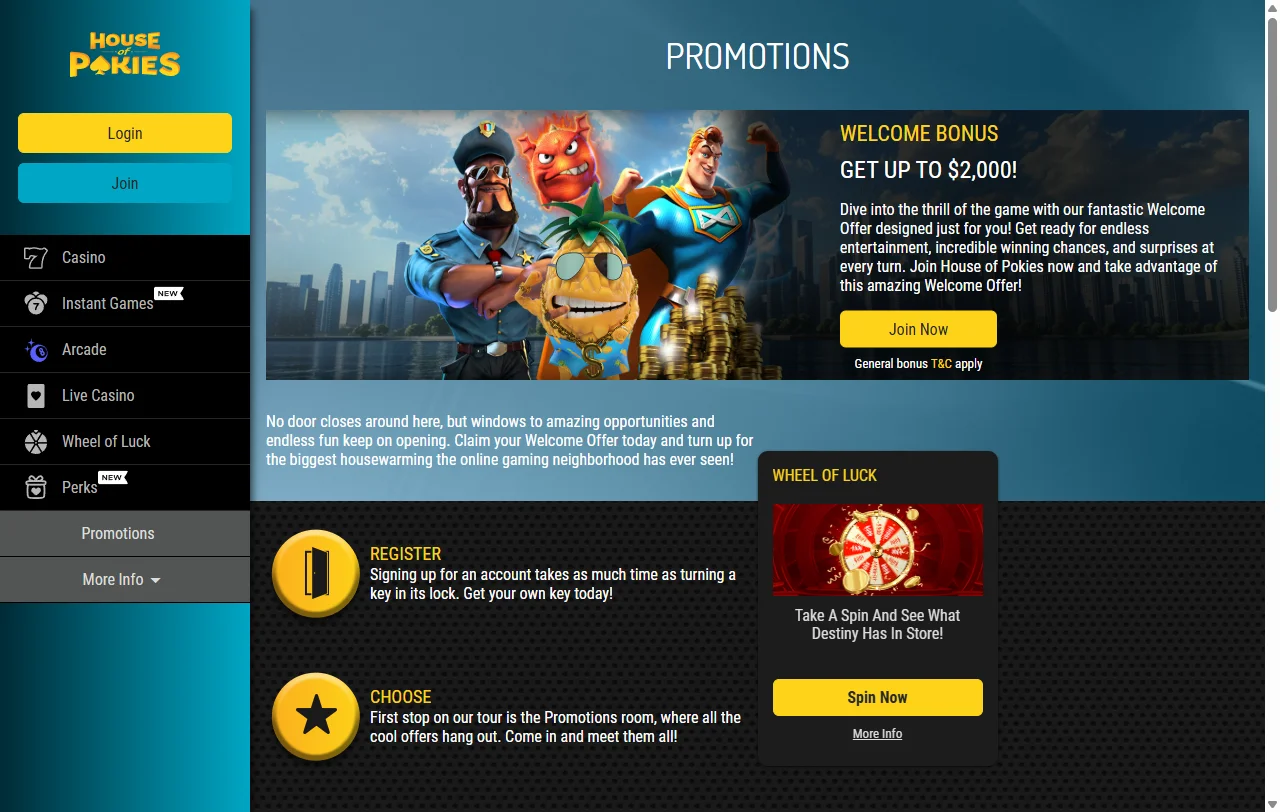 House of Pokies Casino bonuses and welcome offer details