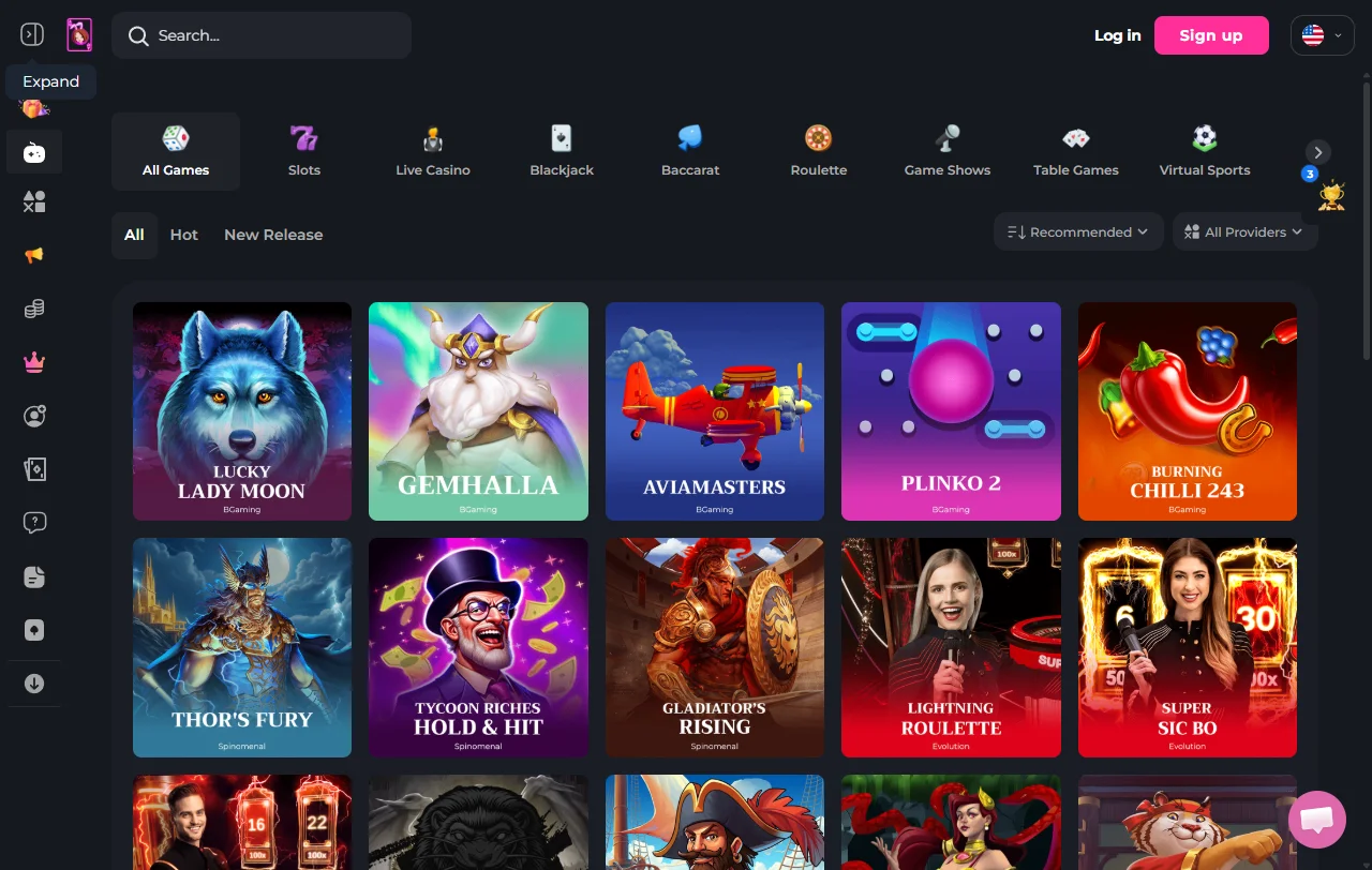 Hunnyplay Casino slots and live dealer selection