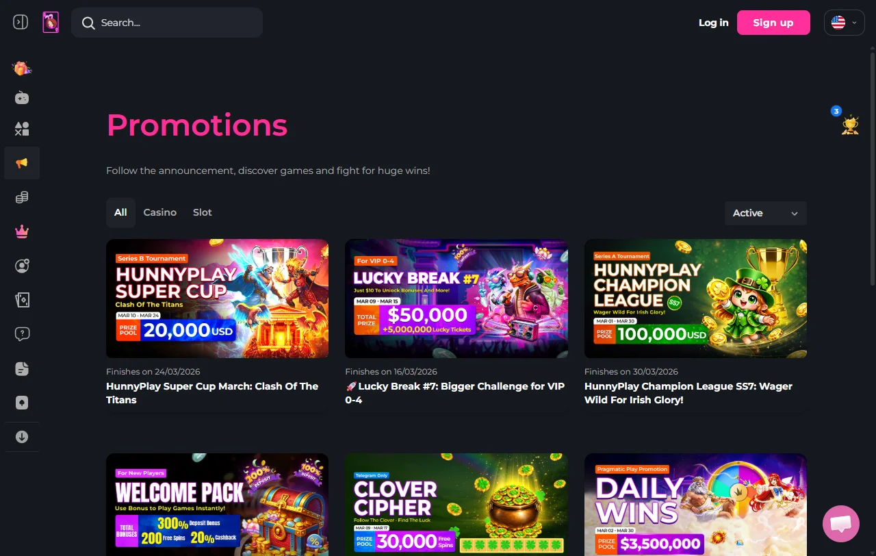 Hunnyplay Casino welcome bonuses and offer terms