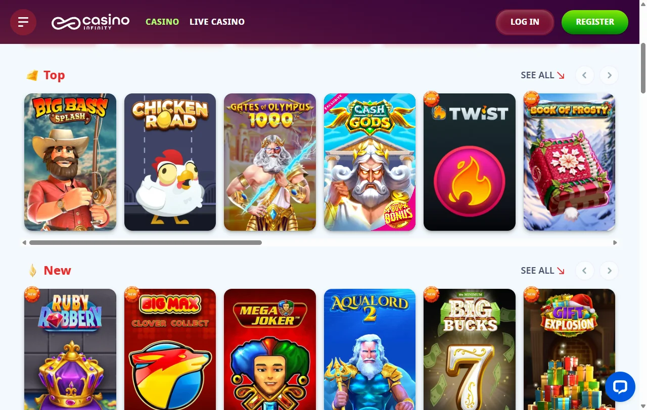Infinity Casino games and live dealer coverage for Canadian players