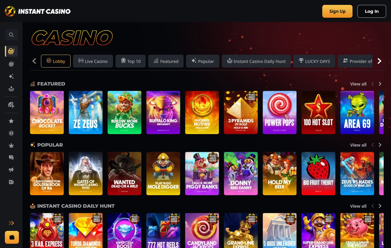 Instant Casino overview of bonuses, wagering, and reward terms