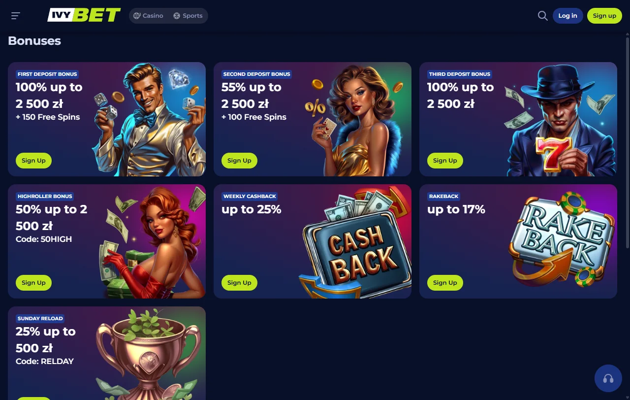Ivybet Casino games library with slots and live dealer options
