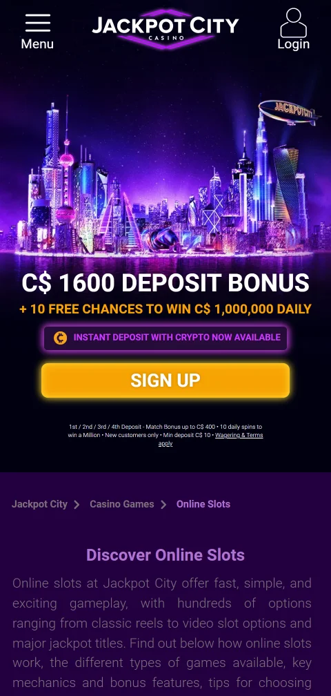 Jackpot City Casino mobile access and on-the-go play
