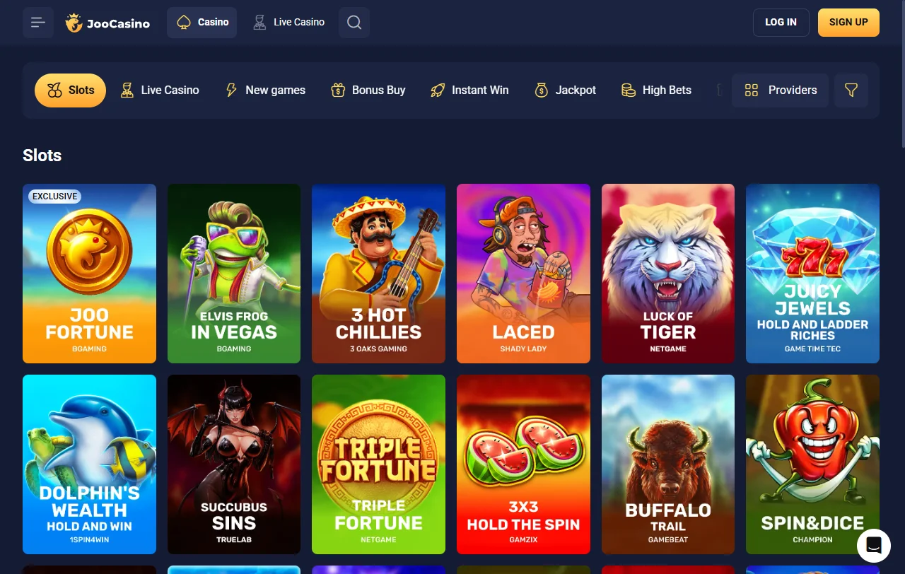 Joo Casino games library with slots and live dealer options