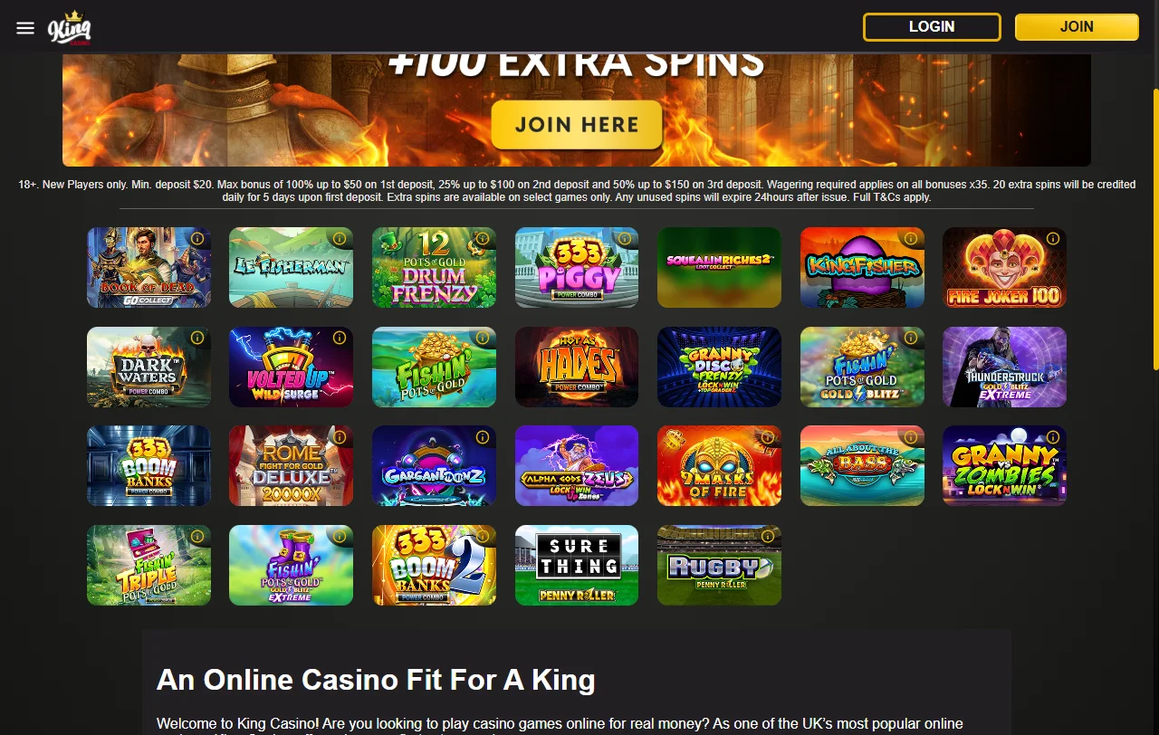 KING Casino game library analysis for slots, live tables, and variety