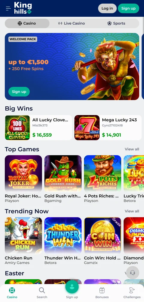 KingHills Casino mobile access and browser performance for Canadian users