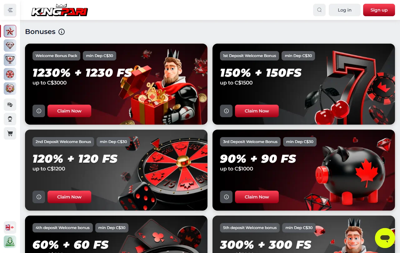 KingPari Casino overview of slots, live tables, and software providers