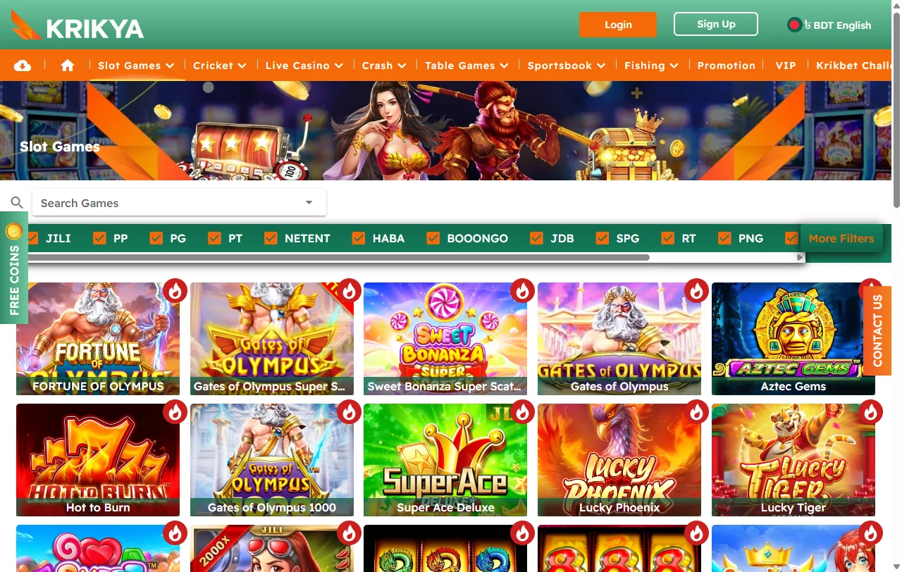 Krikya Casino games, slots, and live dealer selection overview