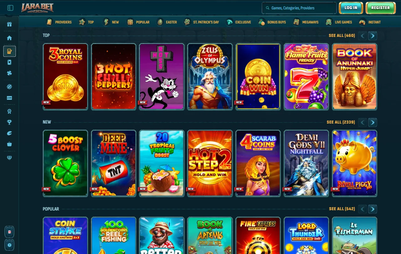 LaraBet Casino analysis of slots, live tables, and software partners