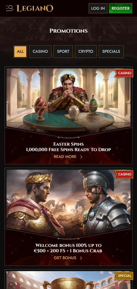 Legiano Casino deposits, withdrawals and payment methods
