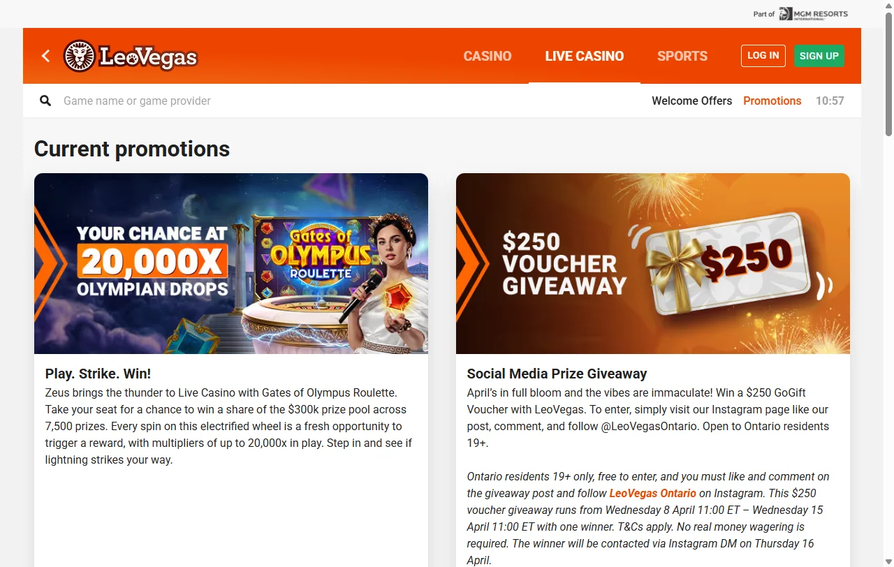 LeoVegas Casino games library with slots, live tables and providers