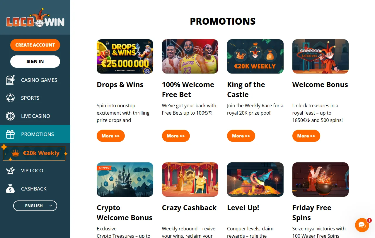 LocoWin Casino welcome offers and promotions summary