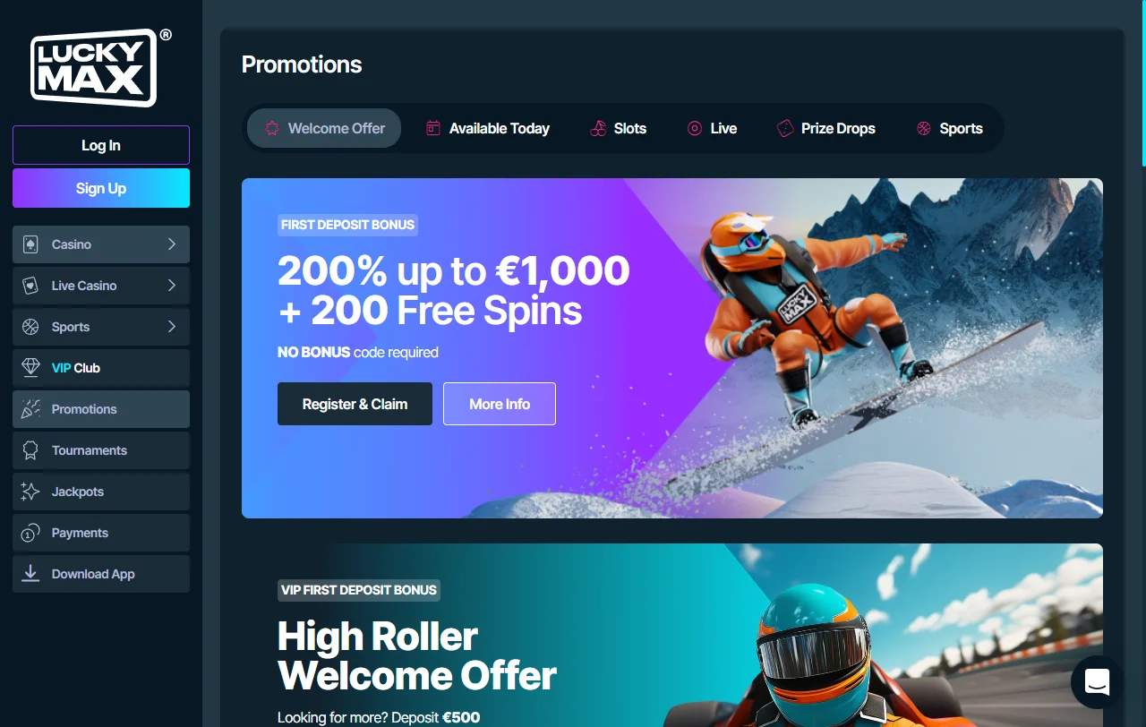 Lucky Max Casino games library with slots and live dealer options