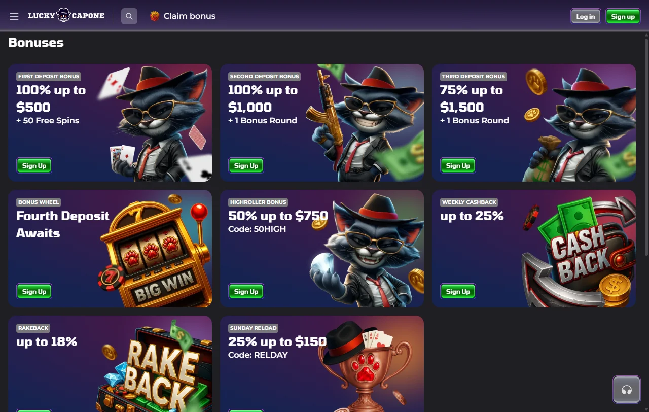 LuckyCapone Casino games and entertainment offering