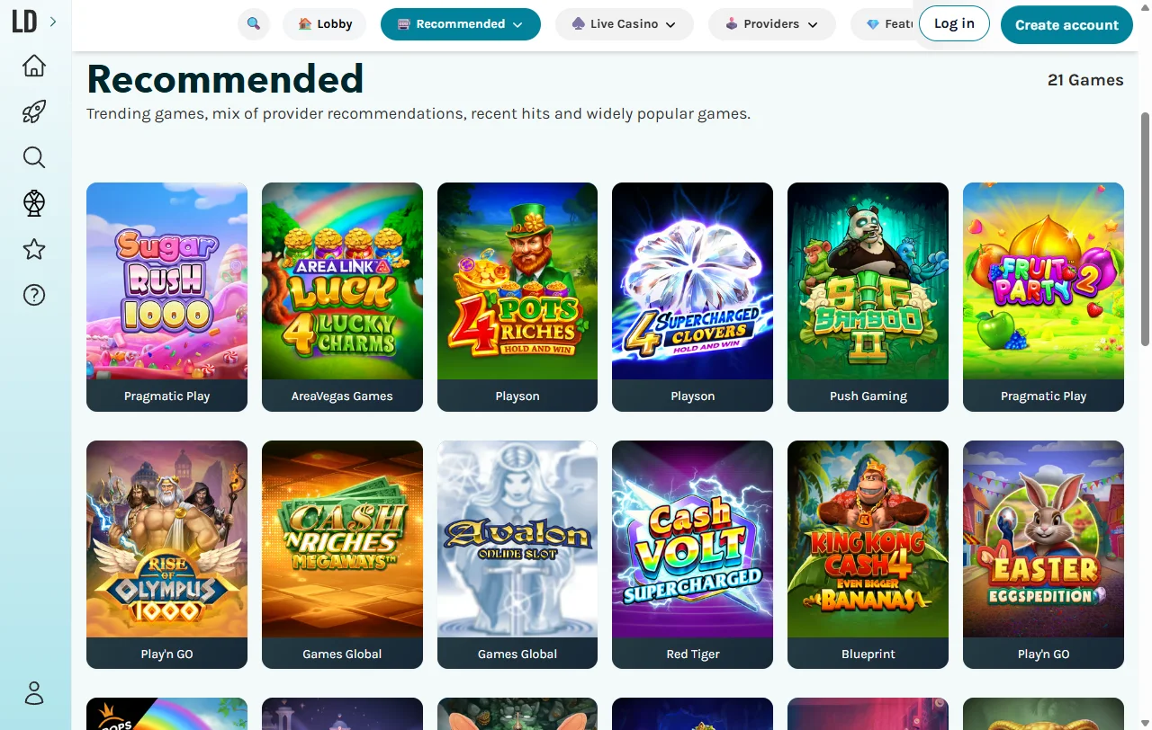 LuckyDays Casino game library and provider selection for Canadian readers