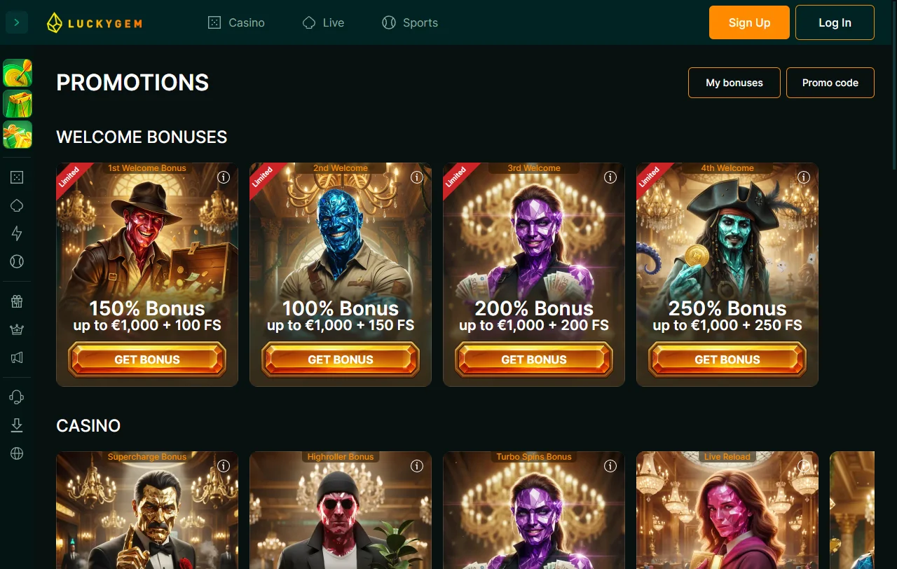 LuckyGem Casino bonuses, wagering terms, and promotion structure for Canada