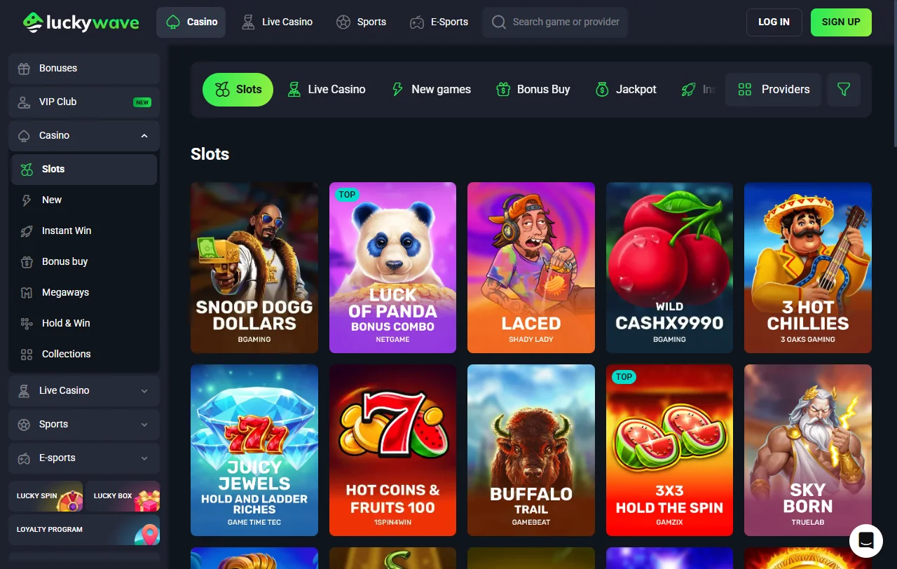 LuckyWave Casino games and software providers across slots and live tables
