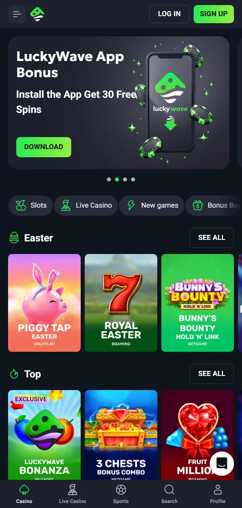 LuckyWave Casino mobile access with responsive play on phones and tablets