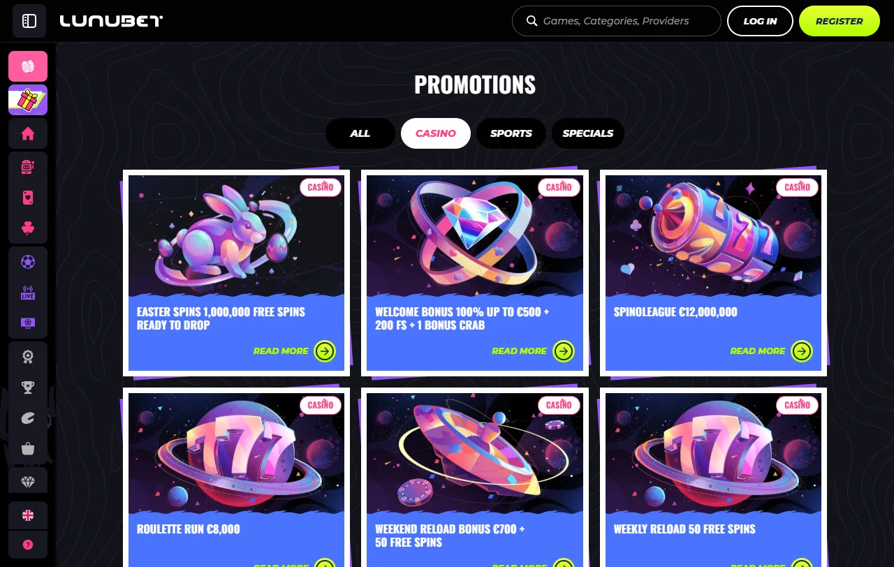 Lunubet Casino games library and entertainment options summary
